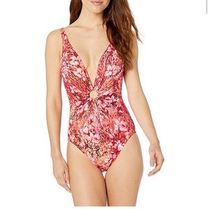 BNWT Carmen Marc Valvo  deep v swimsuit.